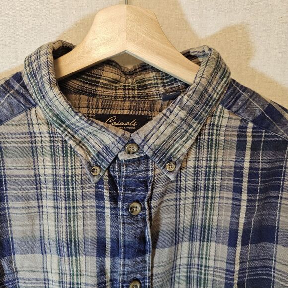 Roundtree And Yorke Casuals Flannel Outdoors Tan Blue Green Mens Big 3XB - Picture 5 of 11